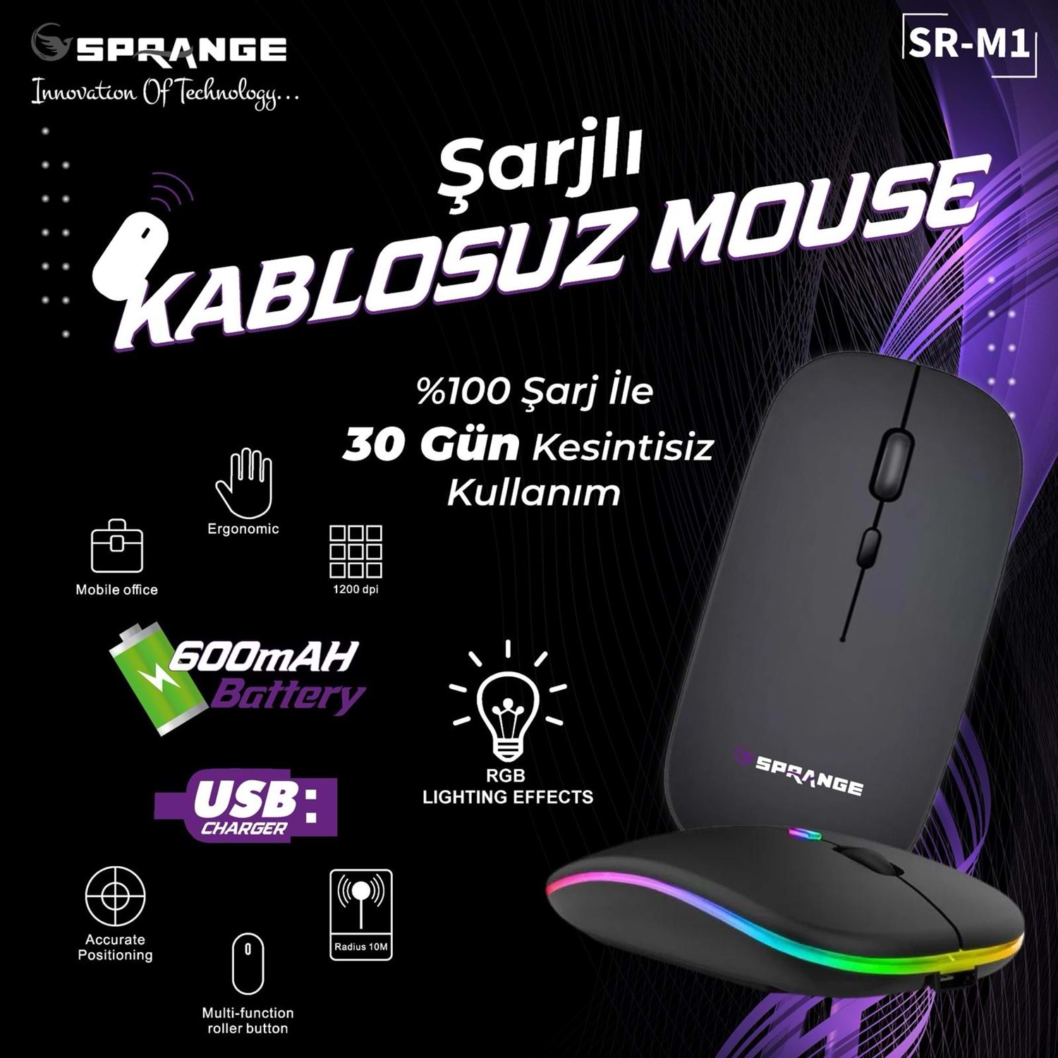 SPRANGE SR-M1 ŞARJLI 600MAH BATARYA IŞIKLI BLUETOO